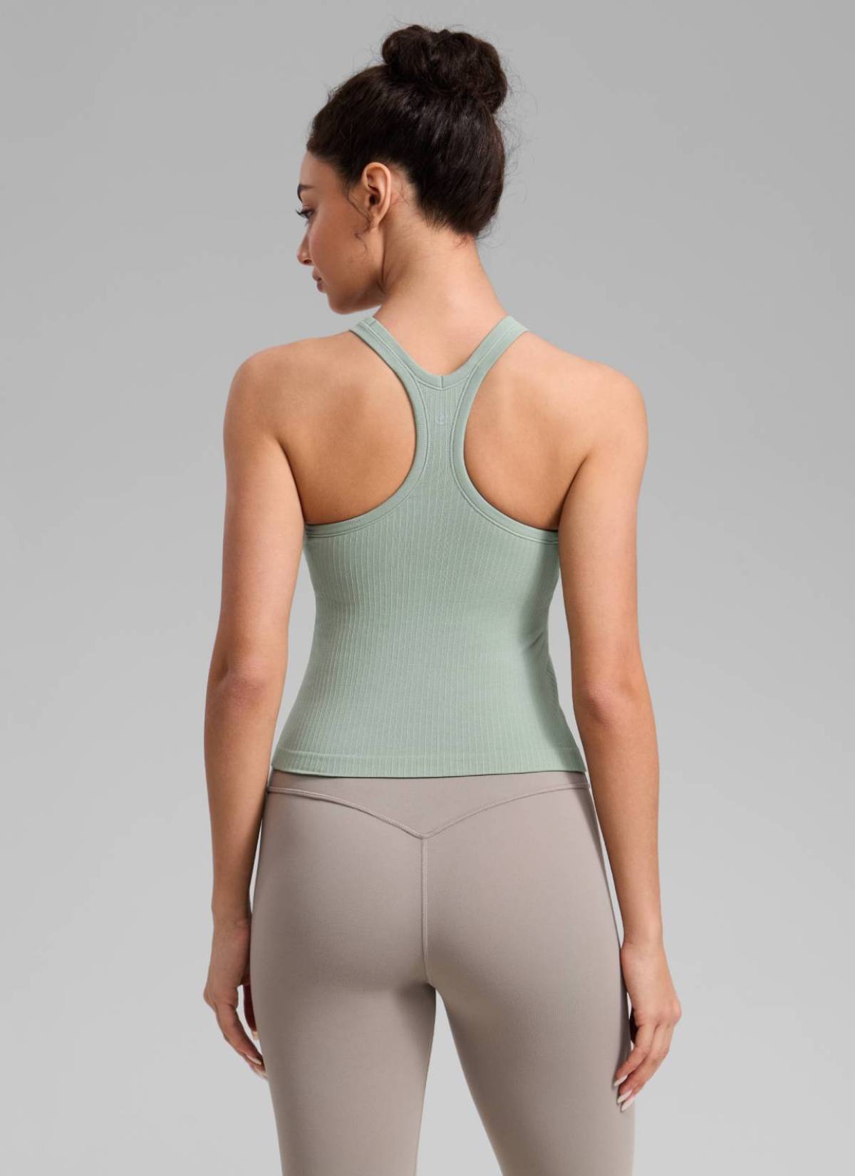 CRZ YOGA Women's Yoga Slim Fit Seamless Tank Crew Neck Waist Length Green Palm Court