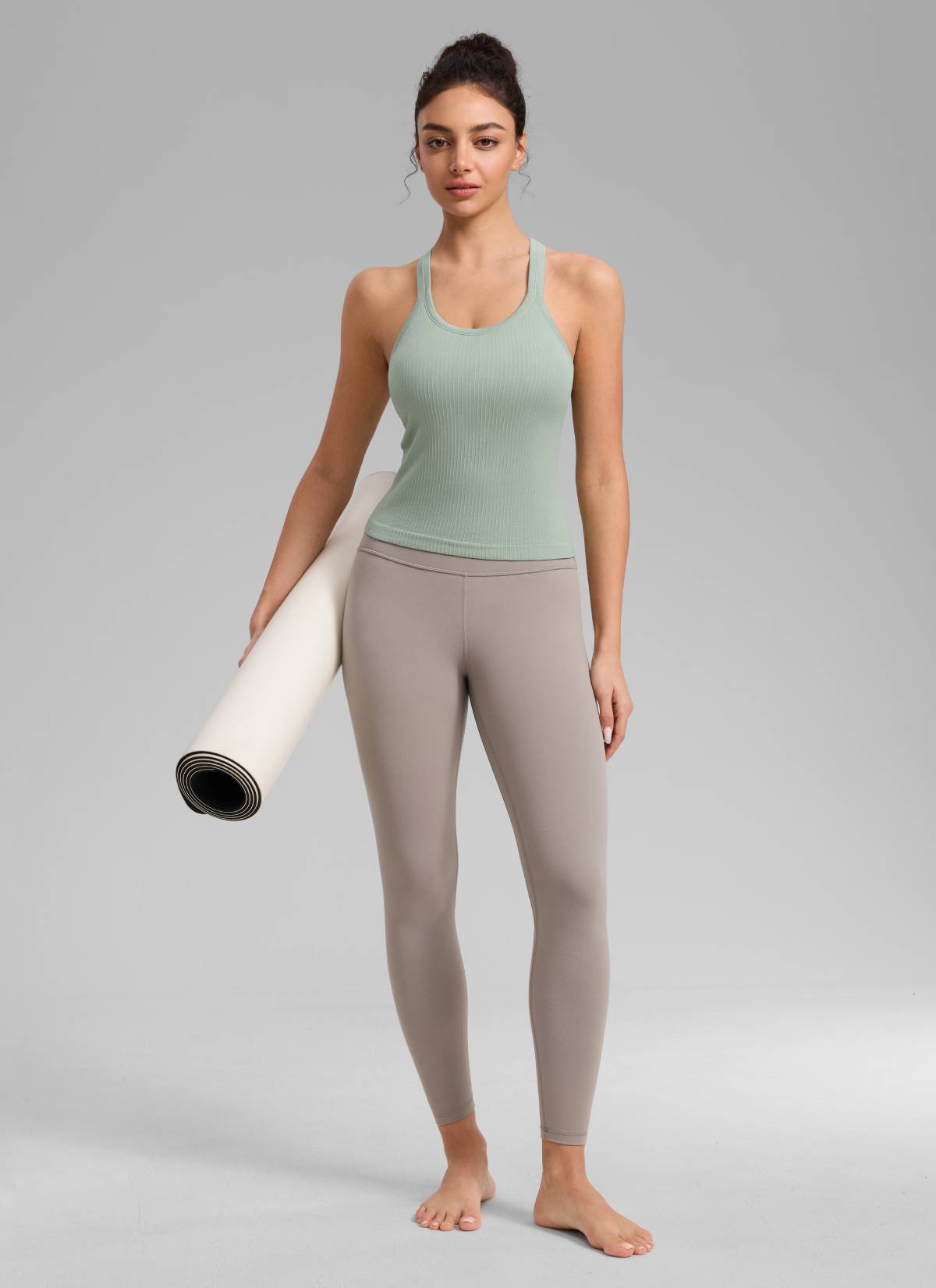 CRZ YOGA Women's Yoga Slim Fit Seamless Tank Crew Neck Waist Length Green Palm Court