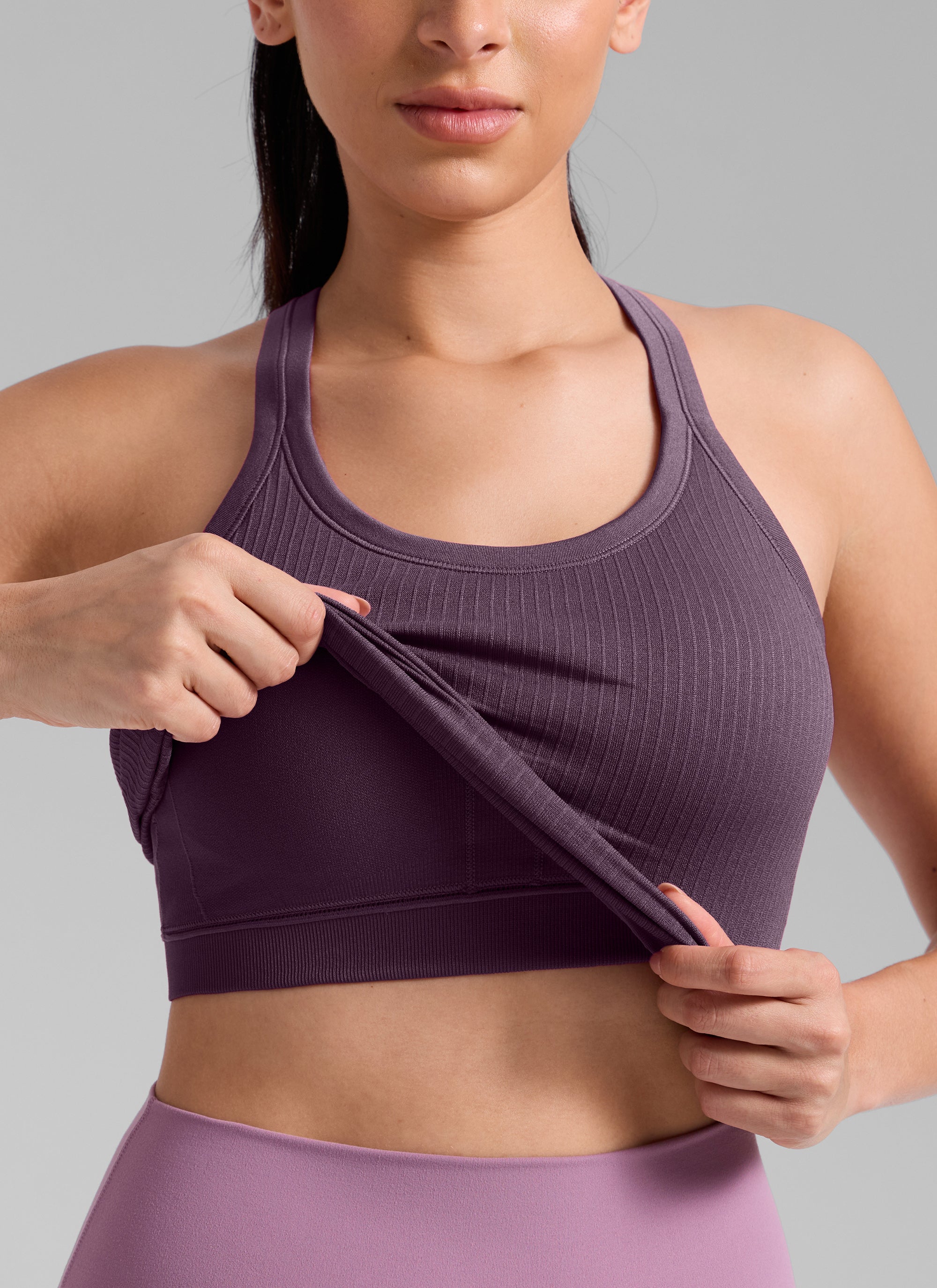 CRZ YOGA Women's Yoga Slim Fit Seamless Tank Crew Neck Waist Length Grape Thistle Purple