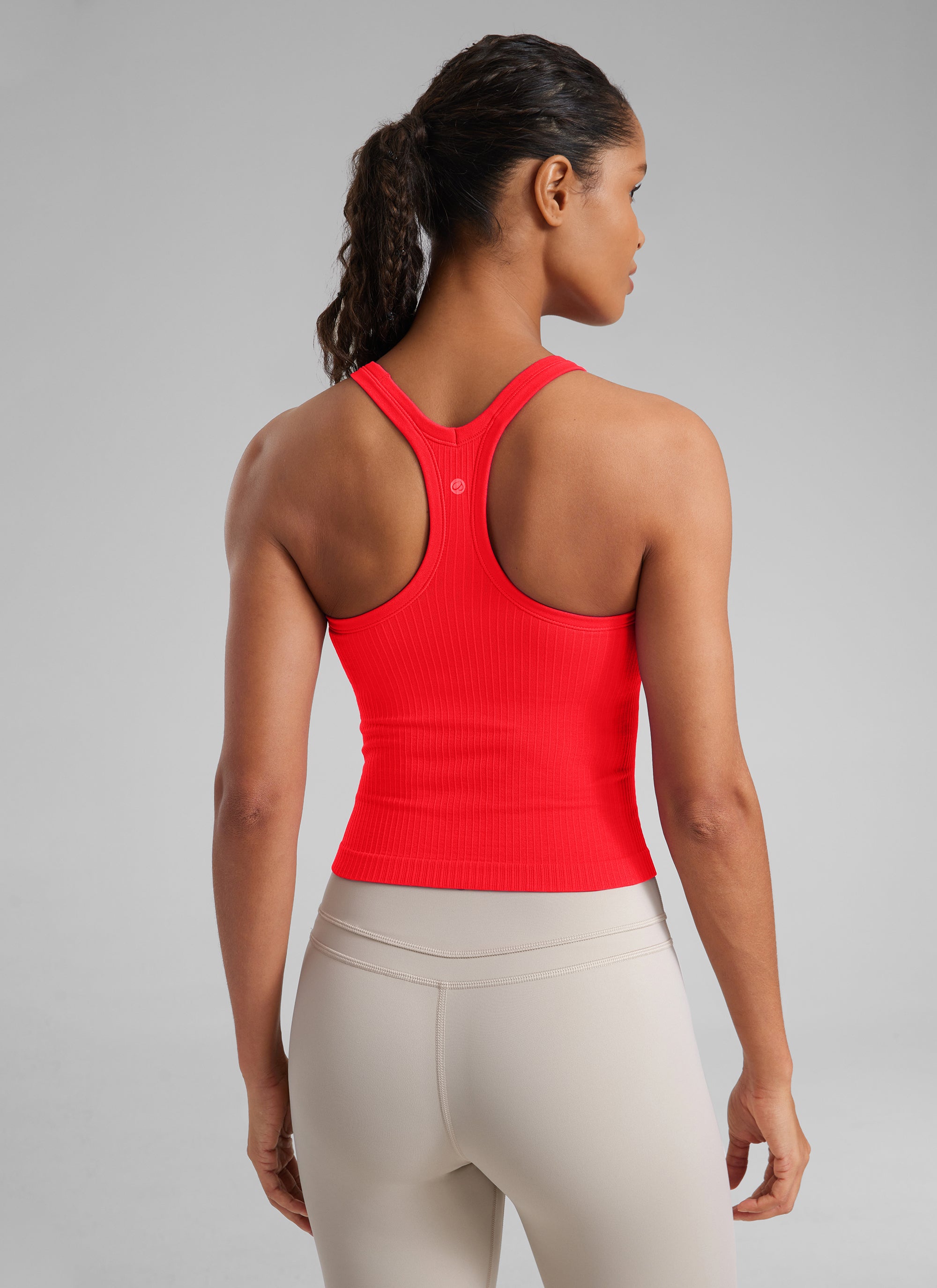 CRZ YOGA Women's Yoga Slim Fit Seamless Tank Crew Neck Waist Length Deep Red