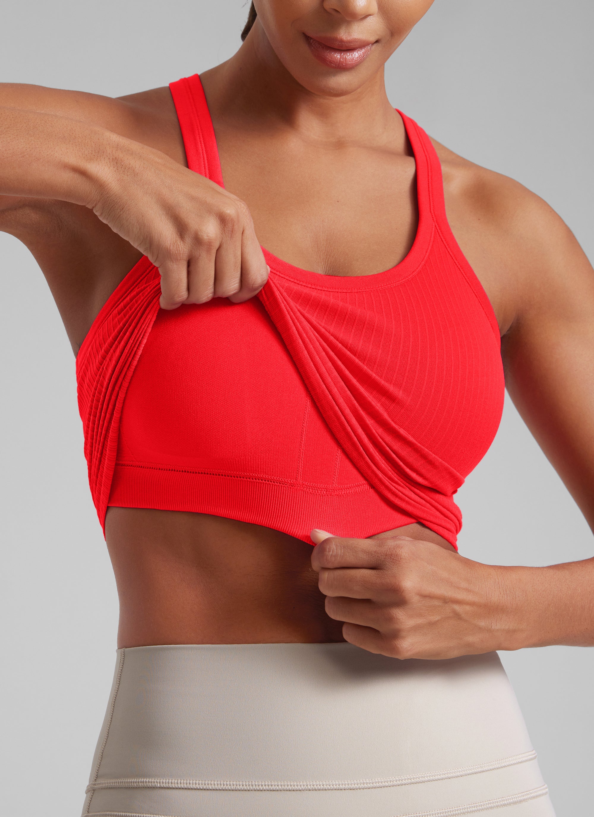 CRZ YOGA Women's Yoga Slim Fit Seamless Tank Crew Neck Waist Length Deep Red