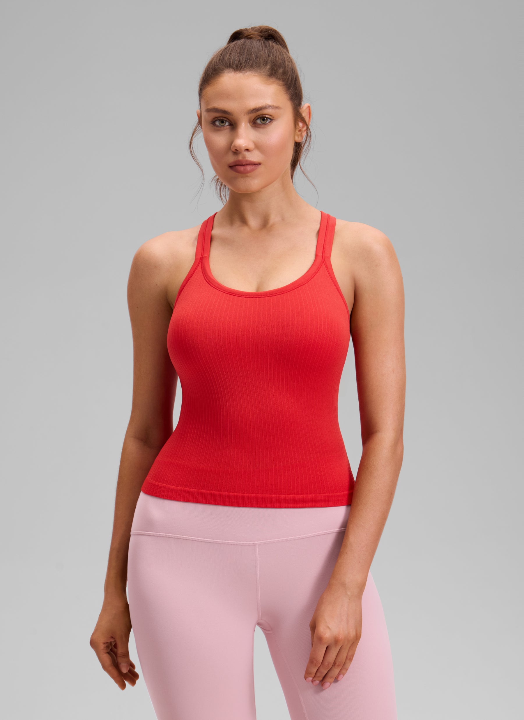 CRZ YOGA Women's Yoga Slim Fit Seamless Tank Crew Neck Waist Length Deep Red