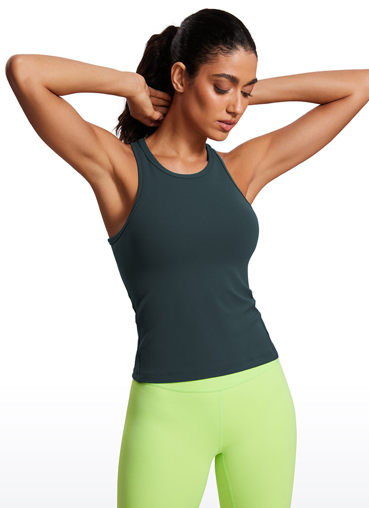 CRZ YOGA Women's Yoga Tight Fit Tops Butterluxe Tank Top High Neck White