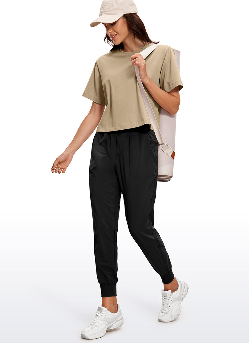 CRZ YOGA Women's Casual Crop Lightweight Short Sleeves Waist length Black