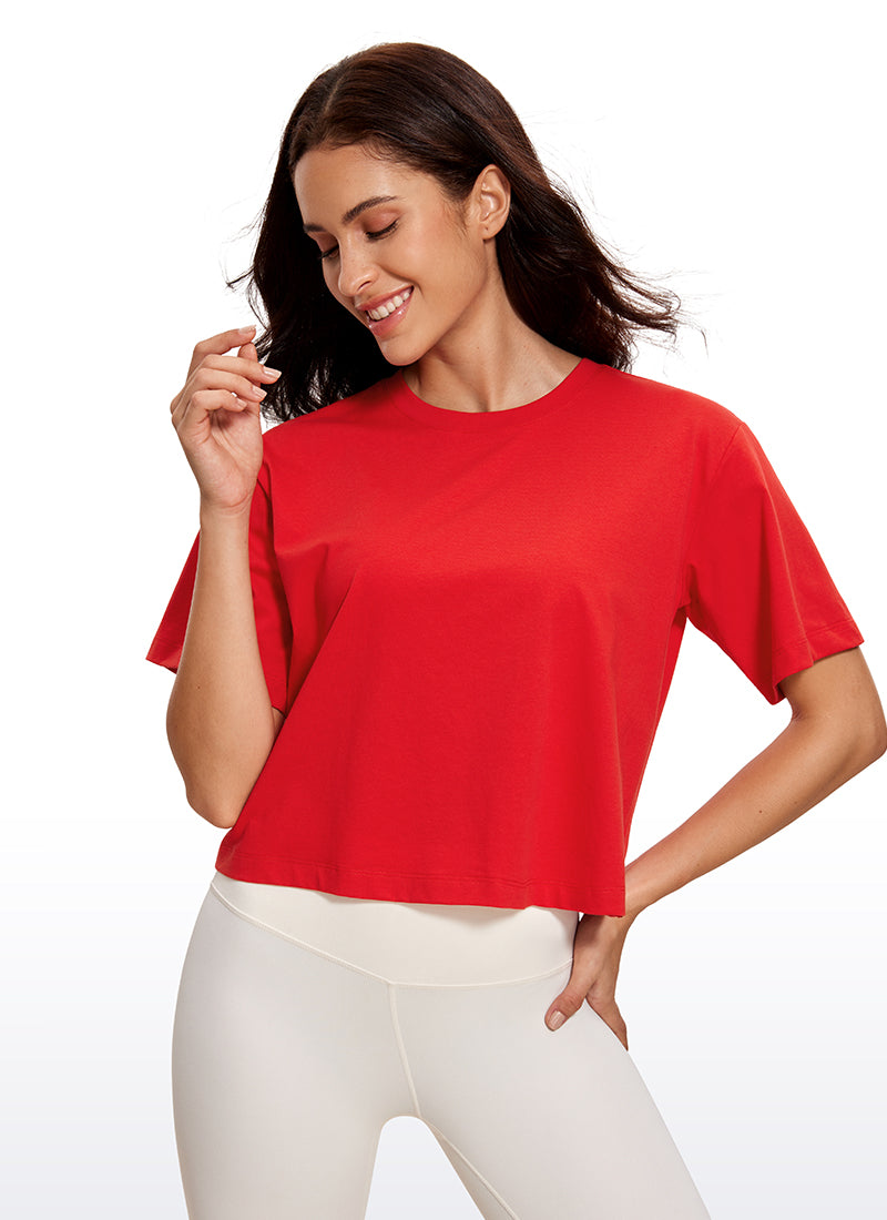 CRZ YOGA Women's Casual Crop Lightweight Short Sleeves Waist length Festival Red