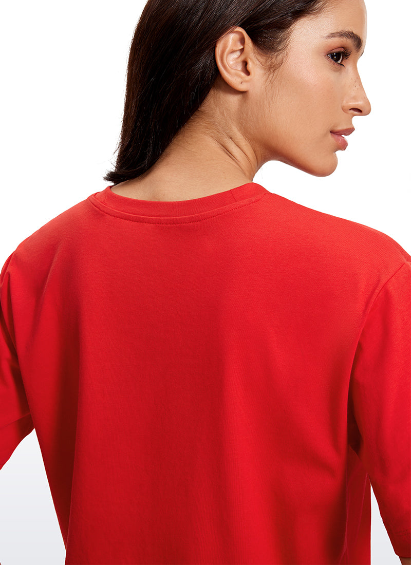 CRZ YOGA Women's Casual Crop Lightweight Short Sleeves Waist length Festival Red