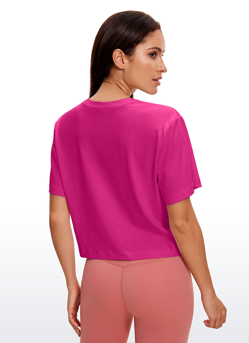 CRZ YOGA Women's Casual Crop Lightweight Short Sleeves Waist length Sizzling Pink