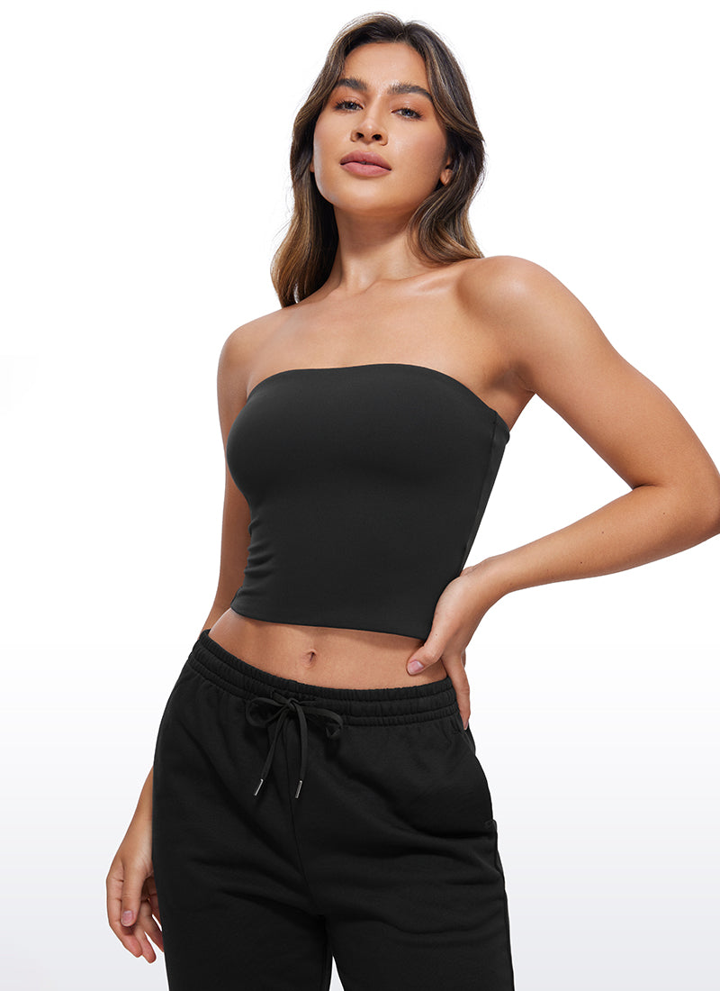 CRZ YOGA Women's Casual Butterluxe Tight Fit Strapless Tops Mojave Tan
