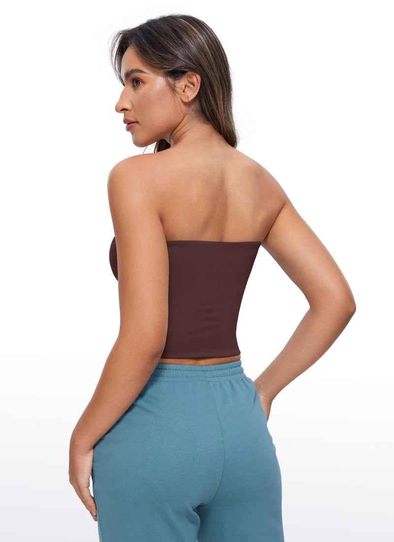 CRZ YOGA Women's Casual Butterluxe Tight Fit Strapless Tops Grey Sage
