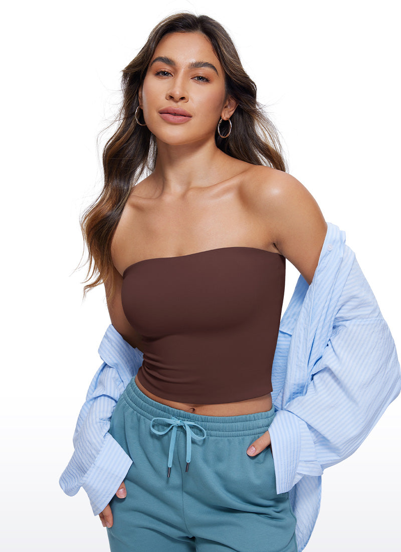 CRZ YOGA Women's Casual Butterluxe Tight Fit Strapless Tops Grey Sage