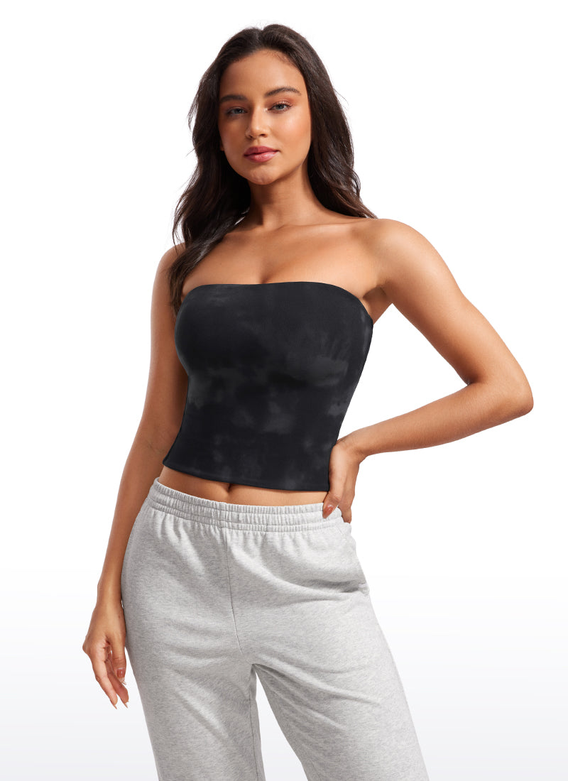 CRZ YOGA Women's Casual Butterluxe Tight Fit Strapless Tops Grey Sage