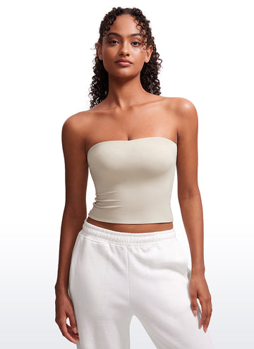 CRZ YOGA Women's Casual Butterluxe Tight Fit Strapless Tops Mojave Tan