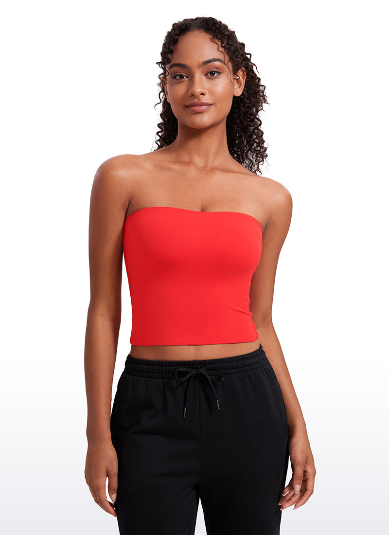 CRZ YOGA Women's Casual Butterluxe Tight Fit Strapless Tops Taupe