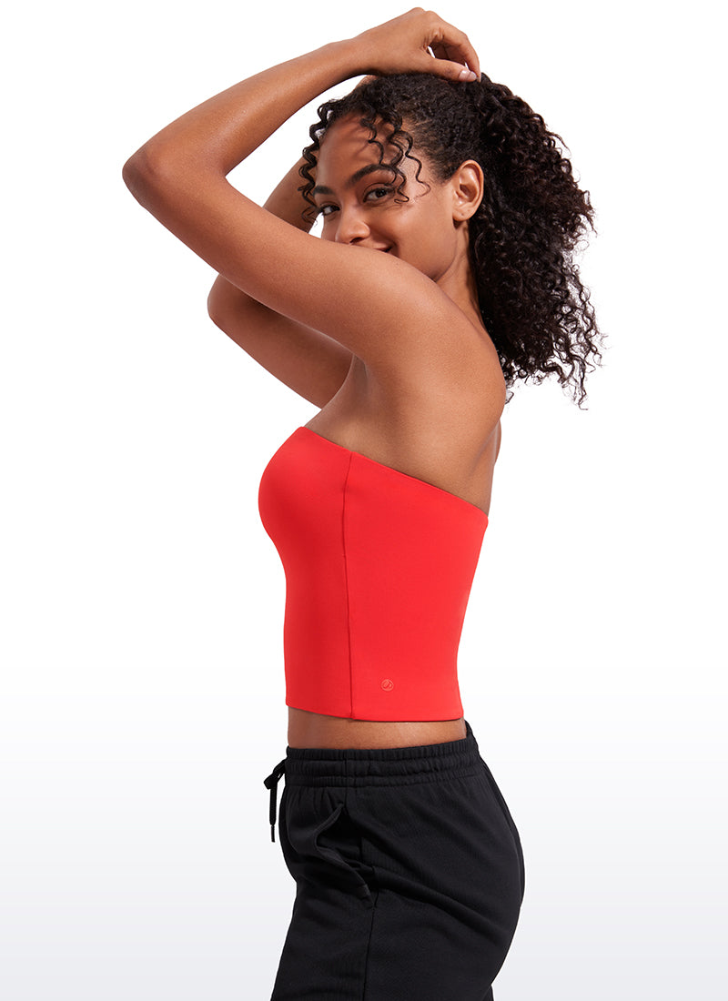 CRZ YOGA Women's Casual Butterluxe Tight Fit Strapless Tops Black Tie Dye Flowers