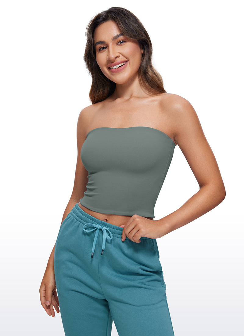 CRZ YOGA Women's Casual Butterluxe Tight Fit Strapless Tops White