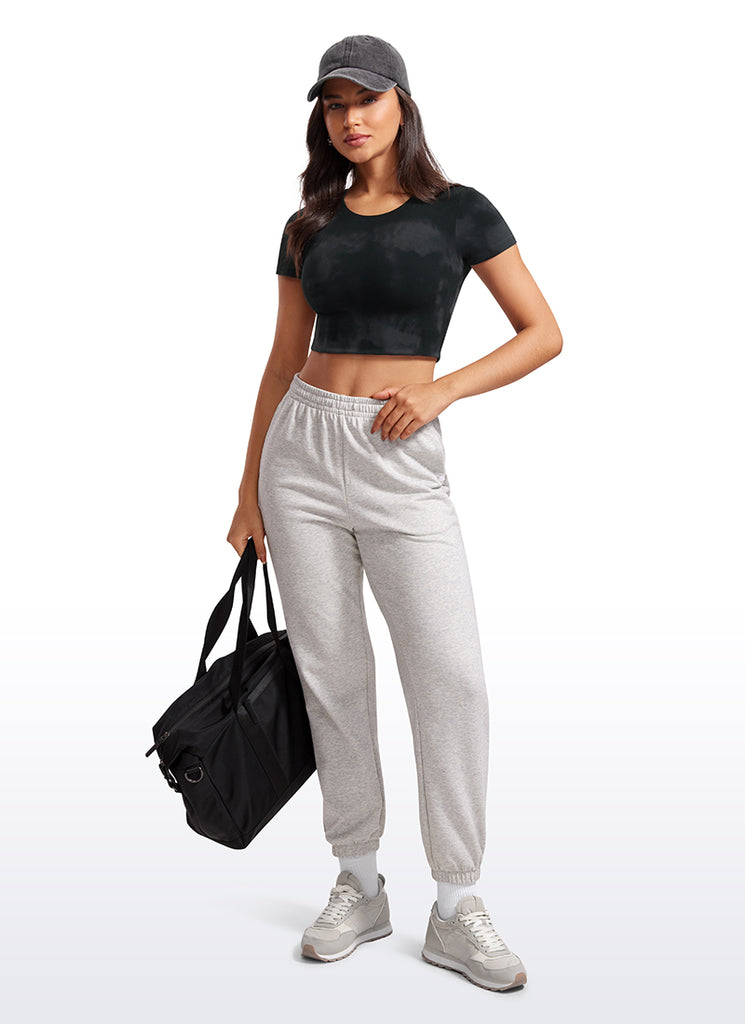 CRZ YOGA Women's Yoga Tight Fit Butterluxe Cropped Short Sleeves Doe Brown