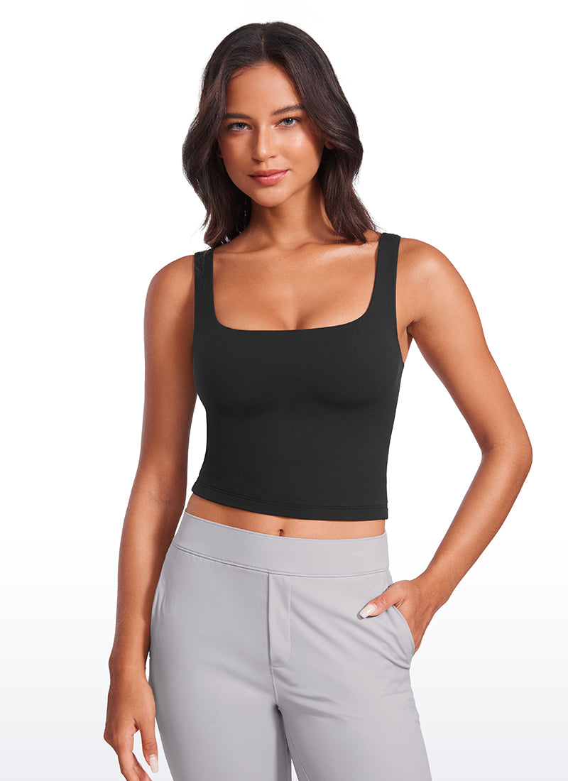 CRZ YOGA Women's Yoga Butterluxe Tight Fit Tank Tops Square Neck Black Tie Dye Flowers