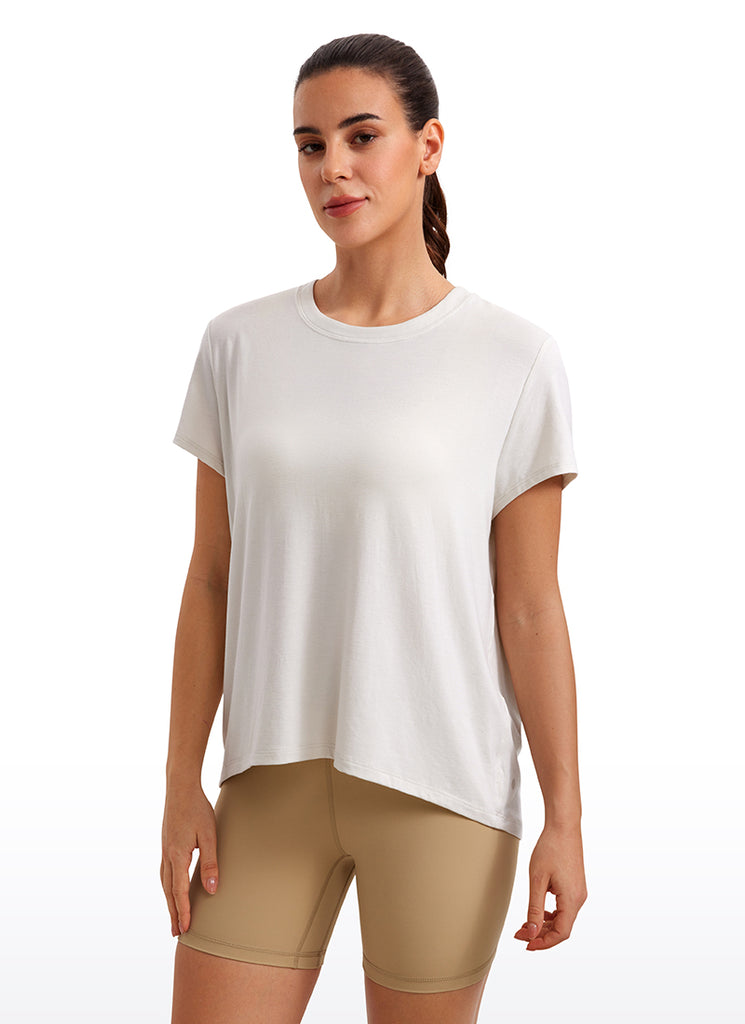 CRZ YOGA Women's Yoga Loose Fit Flowy Short Sleeves Crew Neck True Navy