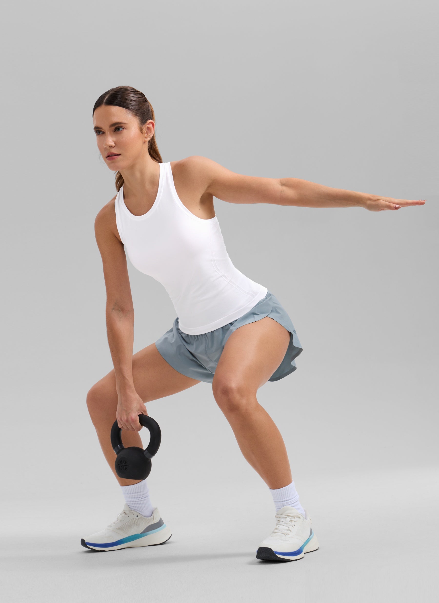 CRZ YOGA Women's Yoga Slim Fit Tops Seamless High Crew Neck Tank White