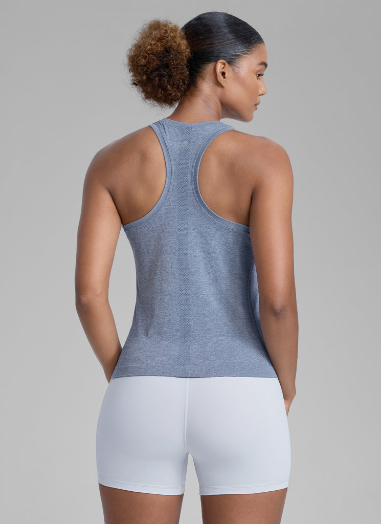 CRZ YOGA Women's Yoga Slim Fit Tops Seamless High Crew Neck Tank White