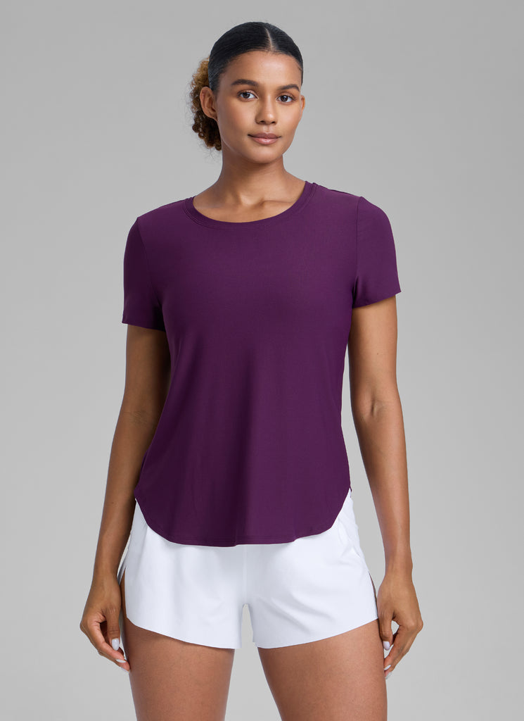 CRZ YOGA Women's Workout Lightweight Crewneck Short Sleeves Side Slit Plum Magenta