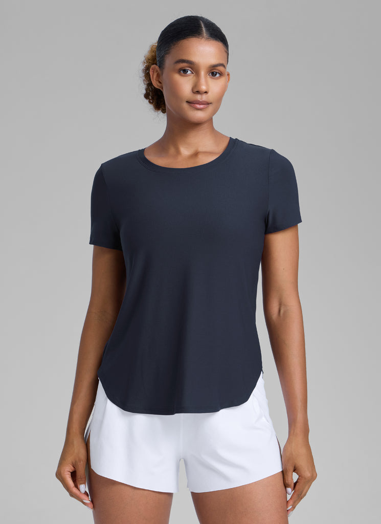 CRZ YOGA Women's Workout Lightweight Crewneck Short Sleeves Side Slit Graphite Green