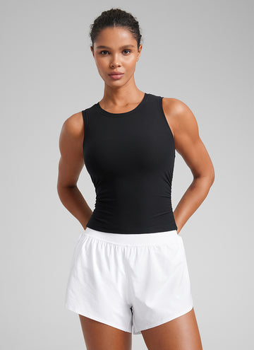 CRZ YOGA Women's Workout Tight Fit Ruched Athletic Tank High Neck Black