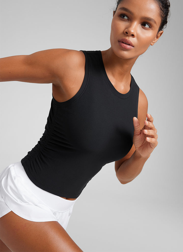 CRZ YOGA Women's Workout Tight Fit Ruched Athletic Tank High Neck Black