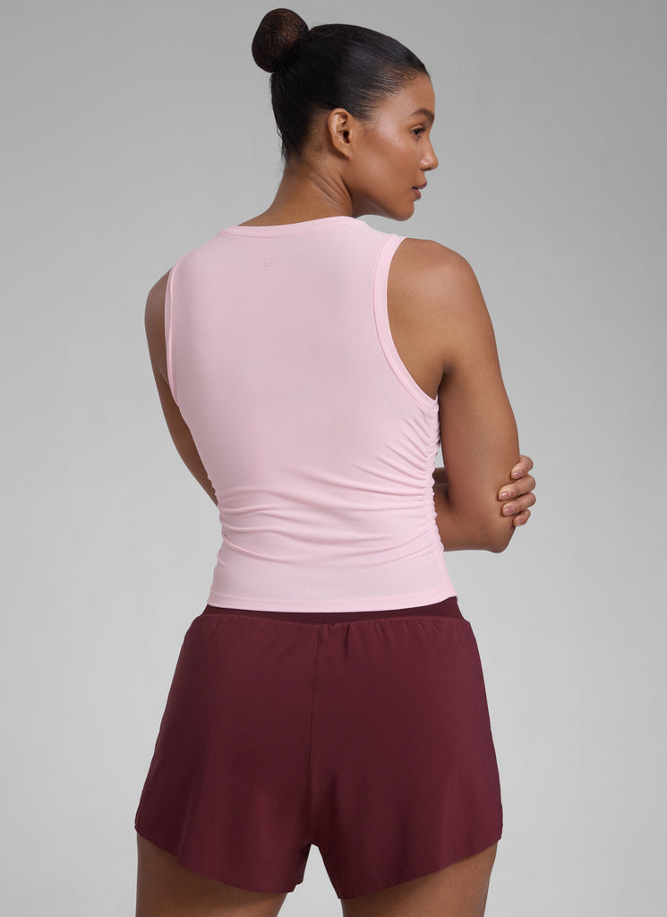 CRZ YOGA Women's Workout Tight Fit Ruched Athletic Tank High Neck Plum Magenta