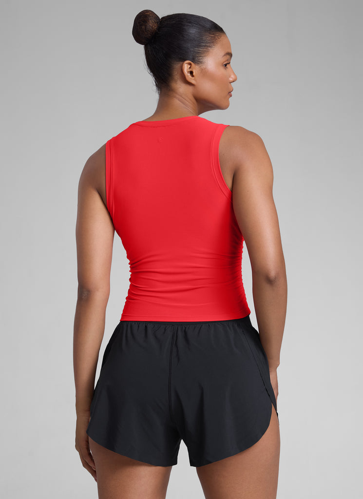 CRZ YOGA Women's Workout Tight Fit Ruched Athletic Tank High Neck Plum Magenta