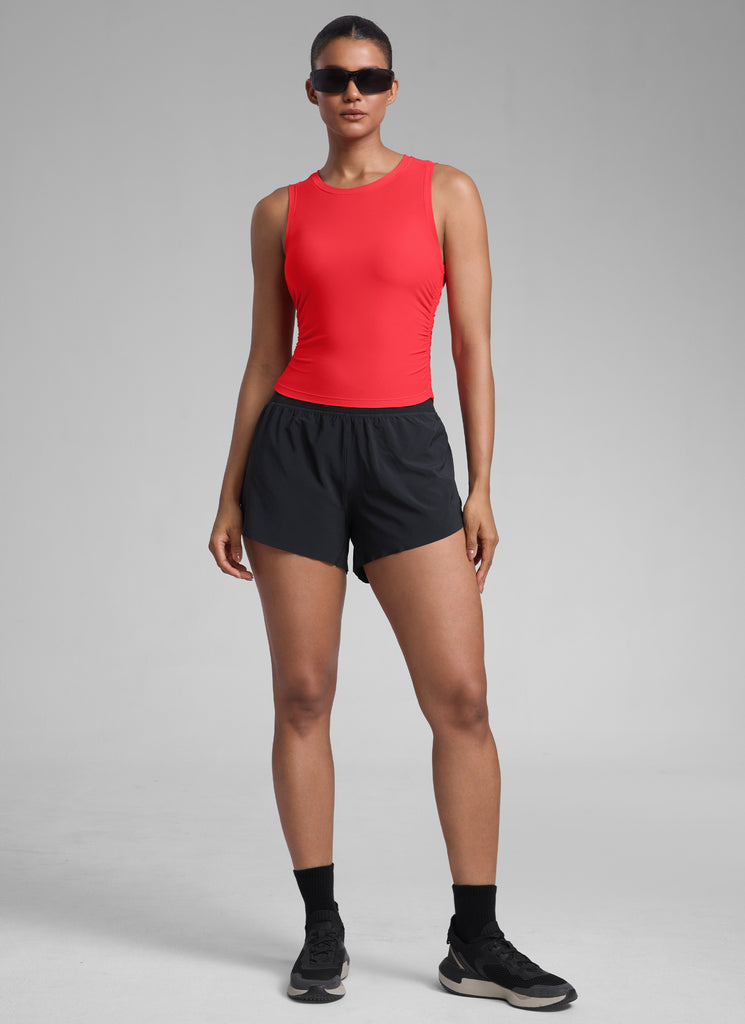 CRZ YOGA Women's Workout Tight Fit Ruched Athletic Tank High Neck Grey Sage