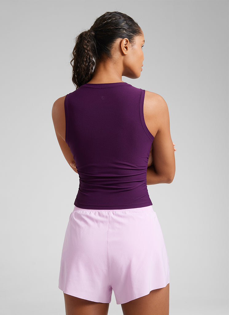 CRZ YOGA Women's Workout Tight Fit Ruched Athletic Tank High Neck Coffee Brown