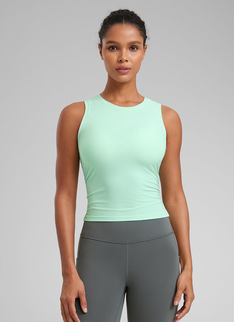 CRZ YOGA Women's Workout Tight Fit Ruched Athletic Tank High Neck