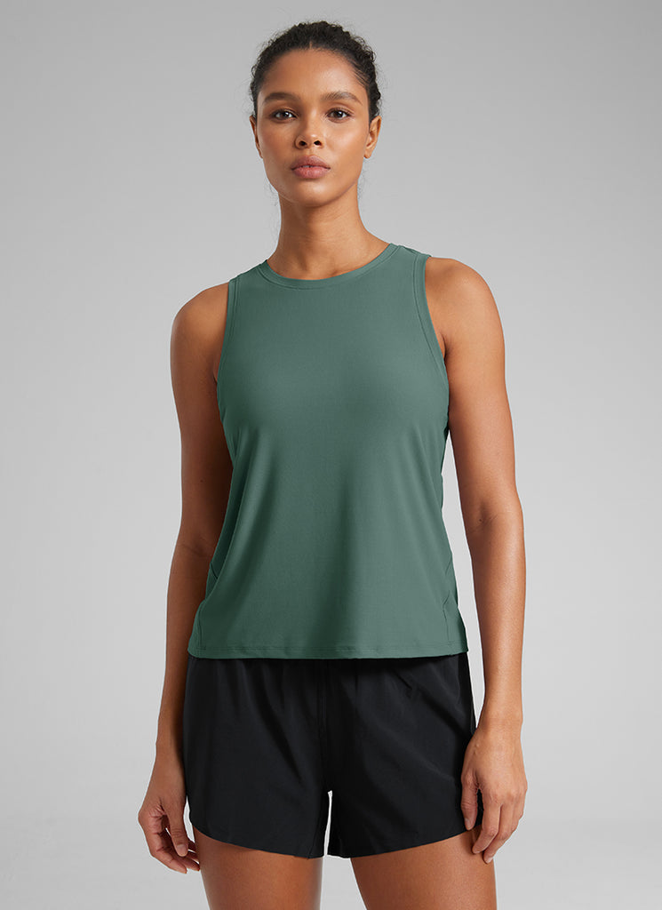 CRZ YOGA Women's Lightweight Workout Loose Fit Athletic Tank Crew Neck Graphite Green