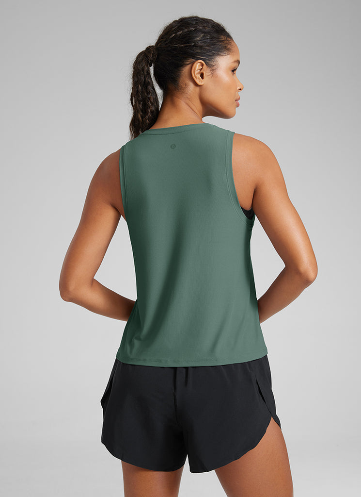 CRZ YOGA Women's Lightweight Workout Loose Fit Athletic Tank Crew Neck Graphite Green