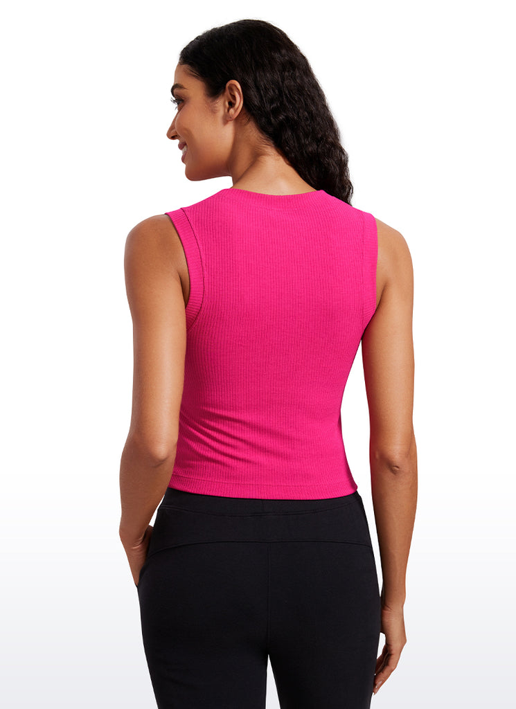 CRZ YOGA Women's Yoga Tight Fit Ribbed Tank high Neck Waist Length True Navy