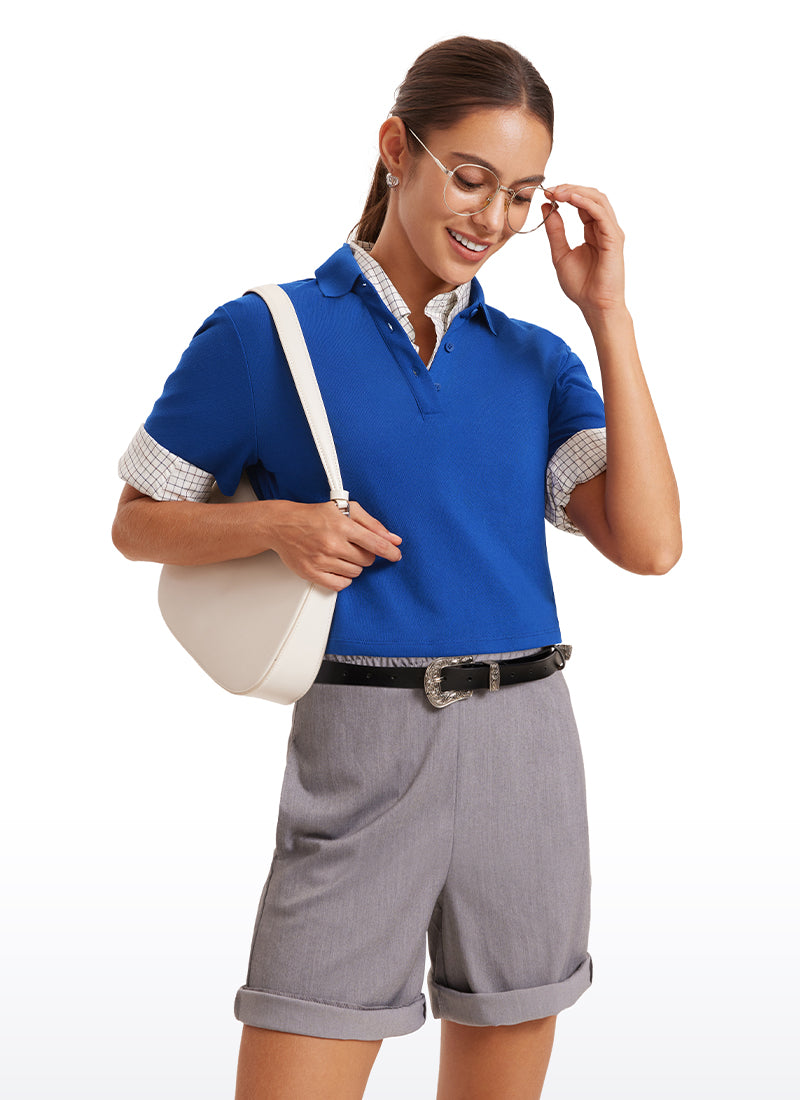CRZ YOGA Women's 3 Button Collared Quick Dry Cropped Tennis Polo Waves Blue