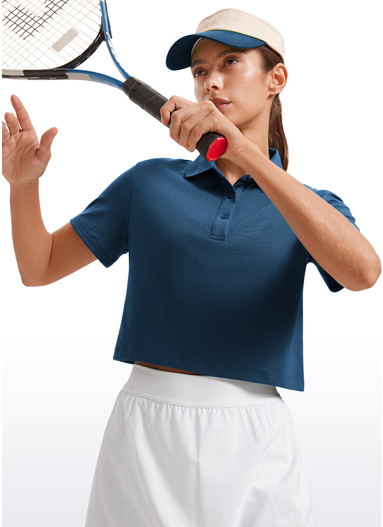 CRZ YOGA Women's 3 Button Collared Quick Dry Cropped Tennis Polo Rhino Grey
