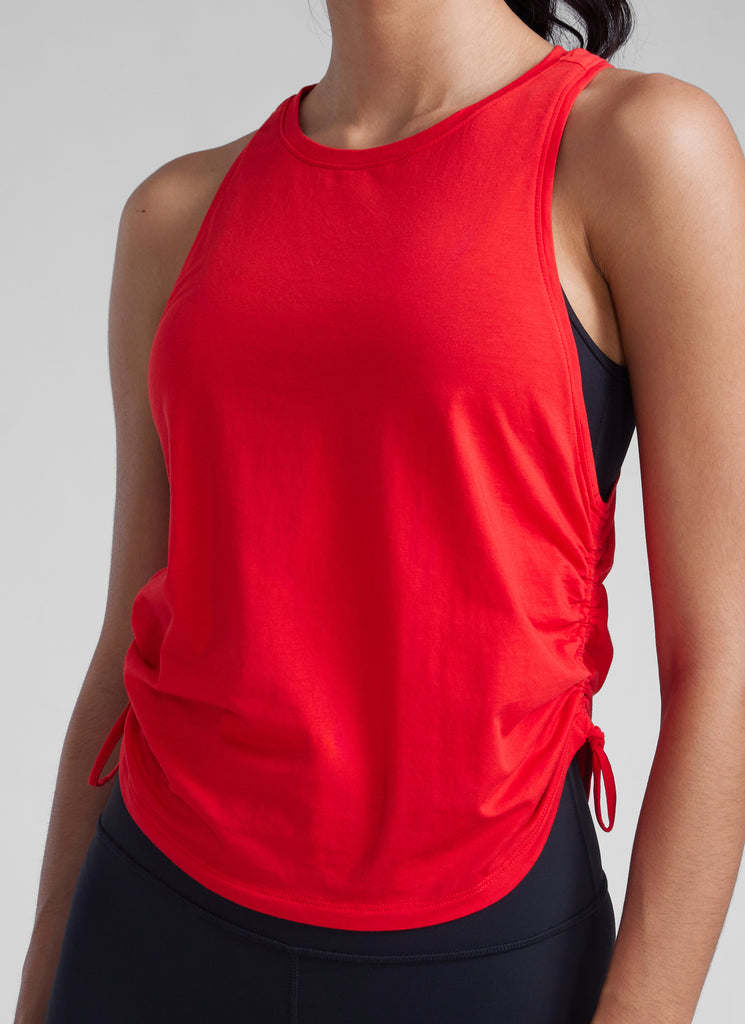 CRZ YOGA Women's Yoga Loose Fit Tops Pima Cotton Tank Ruched Racerback Festival Red