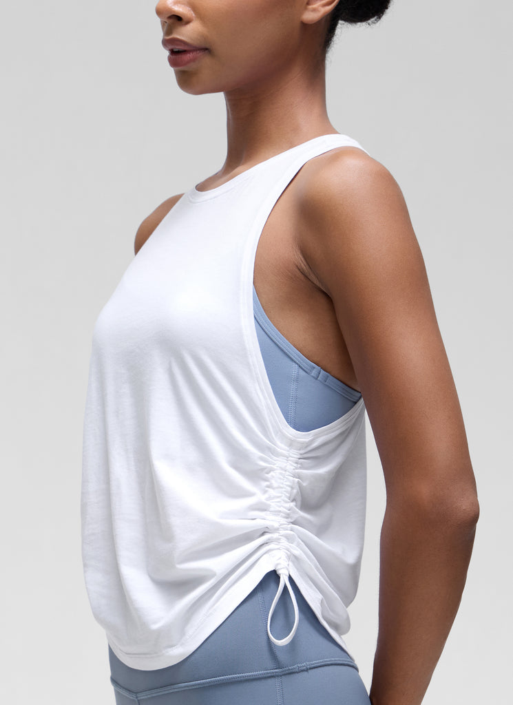 CRZ YOGA Women's Yoga Loose Fit Tops Pima Cotton Tank Ruched Racerback Black