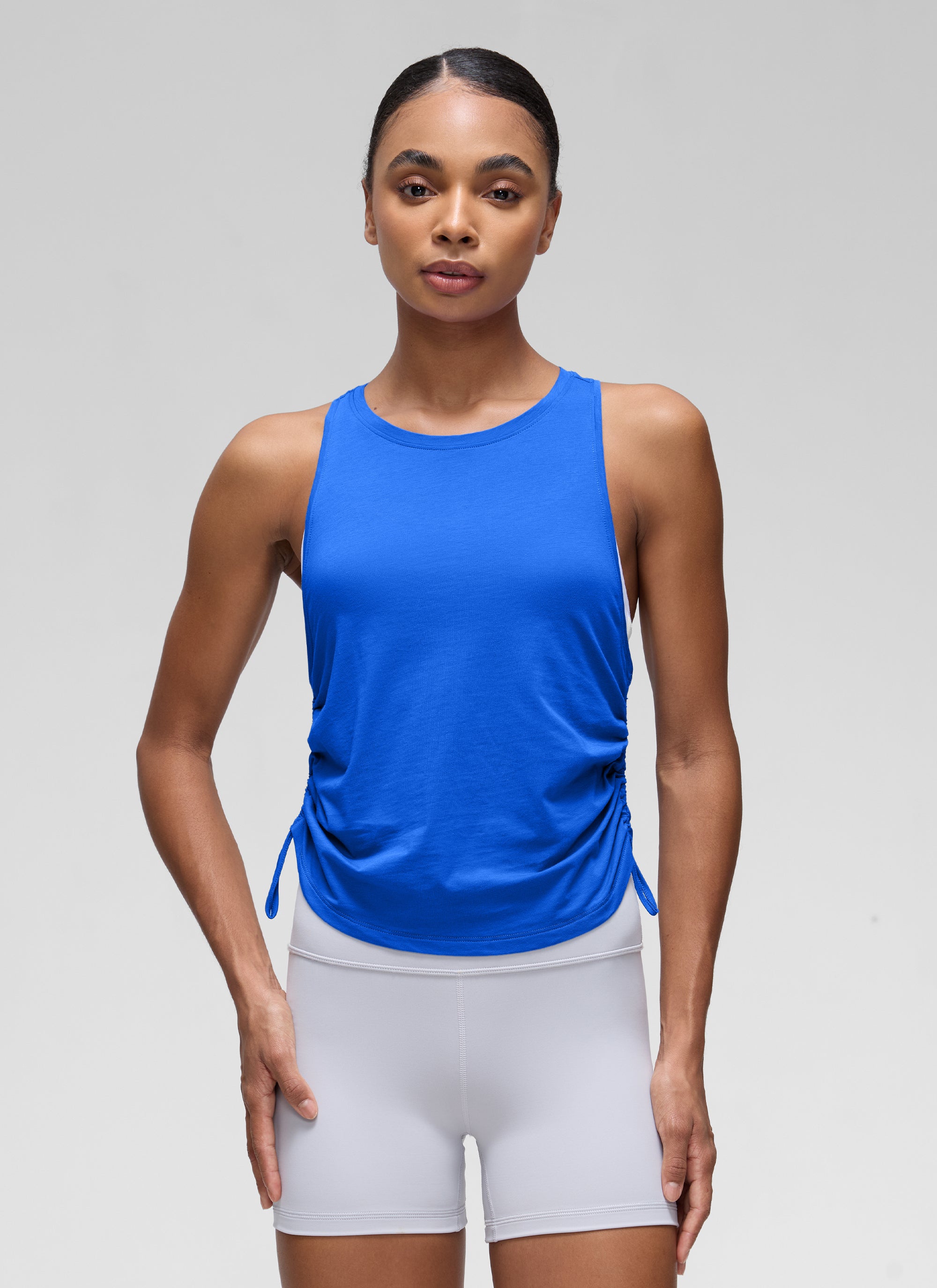CRZ YOGA Women's Yoga Loose Fit Tops Pima Cotton Tank Ruched