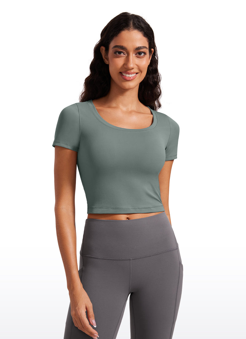 CRZYOGA Women's Slim Fit Scoop Neck Cropped Short Sleeves – CRZ