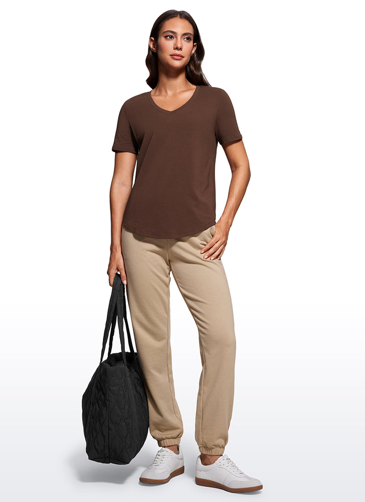 CRZ YOGA Women's Yoga Relaxed Fit Pima Cotton Short Sleeves V Neck True Navy