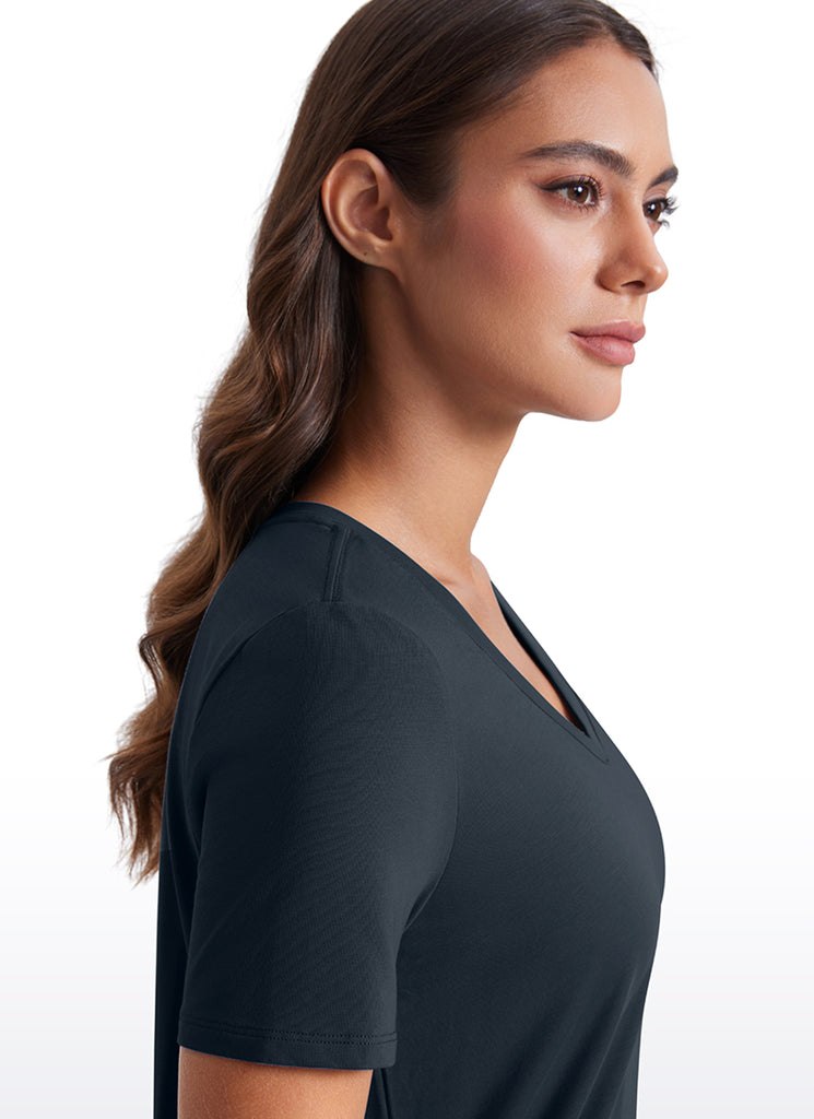 CRZ YOGA Women's Yoga Relaxed Fit Pima Cotton Short Sleeves V Neck Sparkle Blue