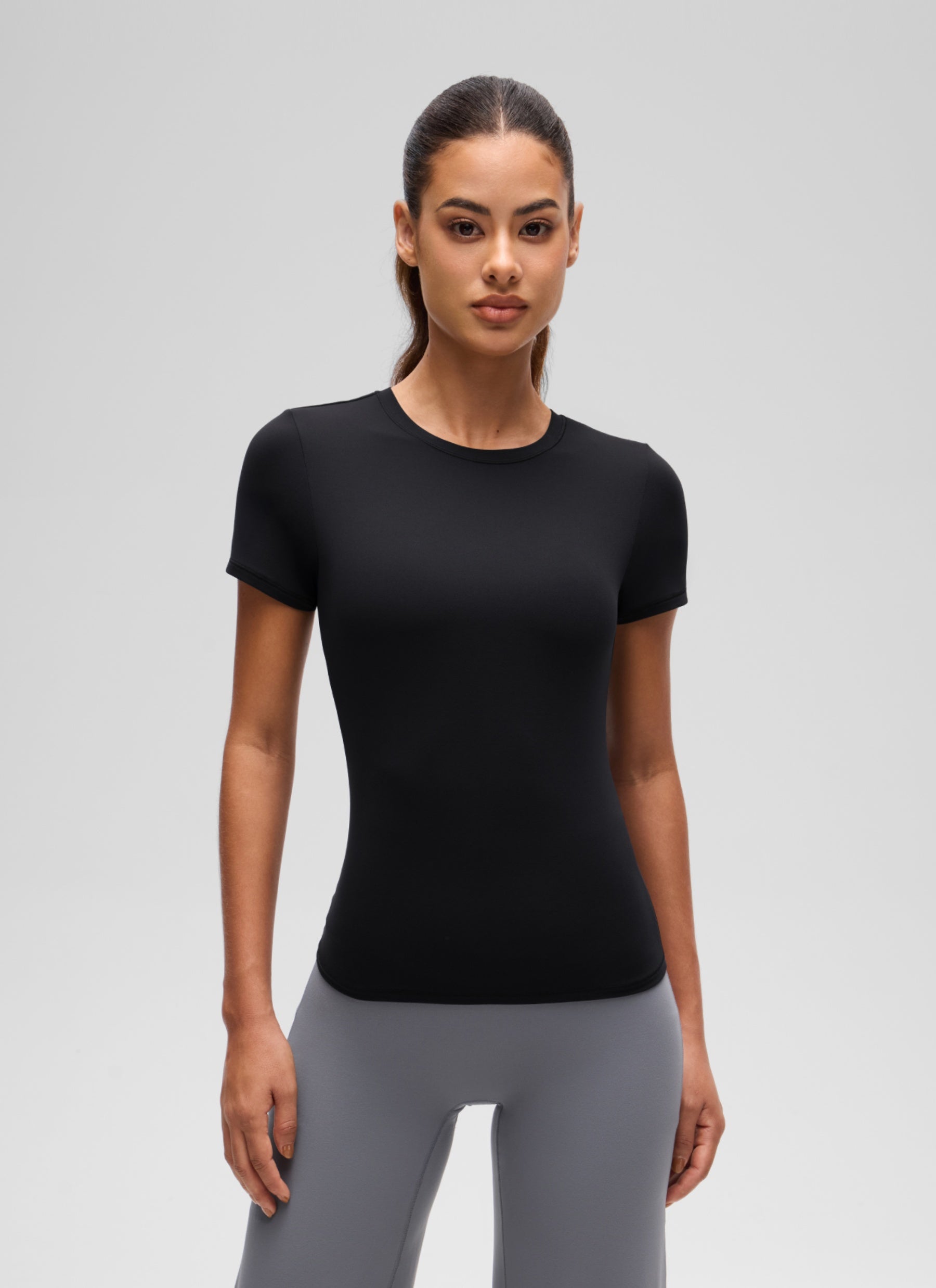 CRZ YOGA Women Going Out Tops Soft High Crew Neck Casual Tight Shirts Black