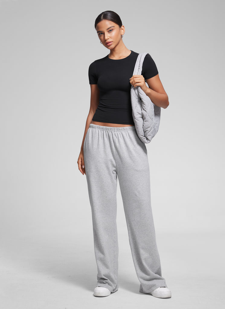 CRZ YOGA Women Going Out Tops Soft High Crew Neck Casual Tight Shirts Black