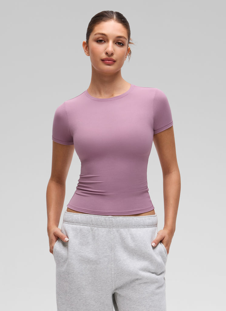 CRZ YOGA Women Going Out Tops Soft High Crew Neck Casual Tight Shirts Oasis Blue