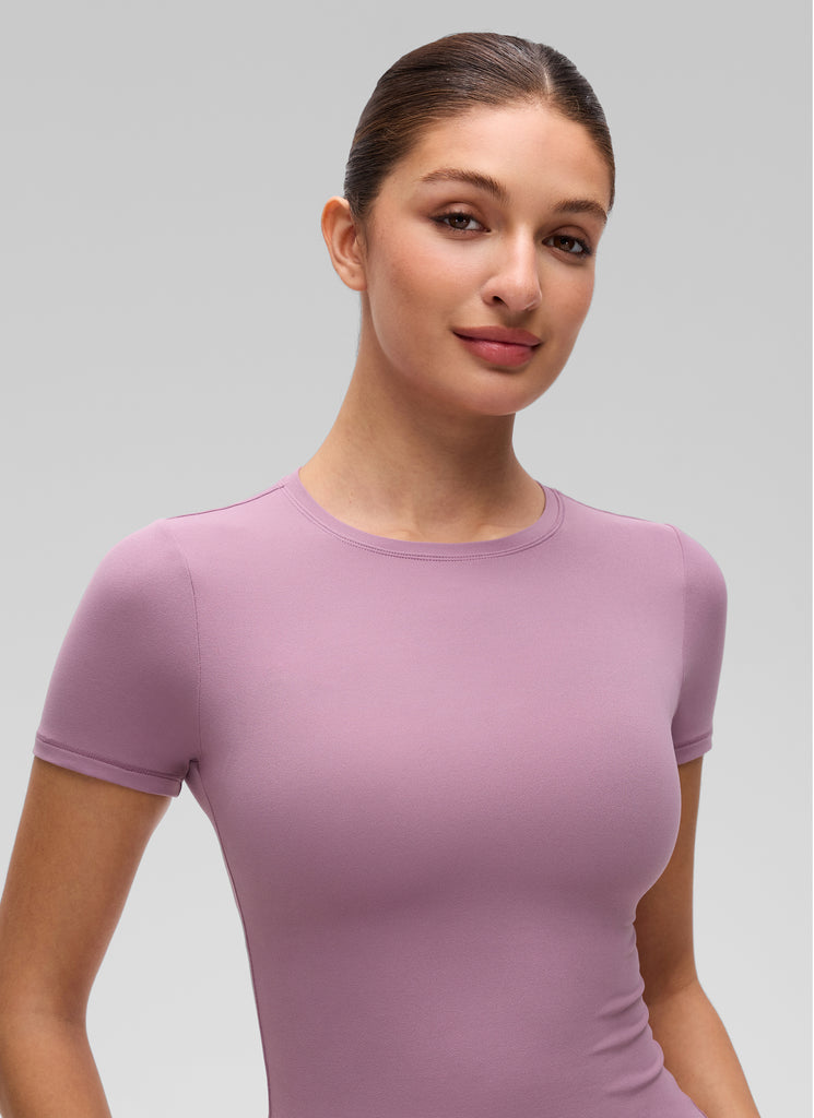CRZ YOGA Women Going Out Tops Soft High Crew Neck Casual Tight Shirts Light Lavender