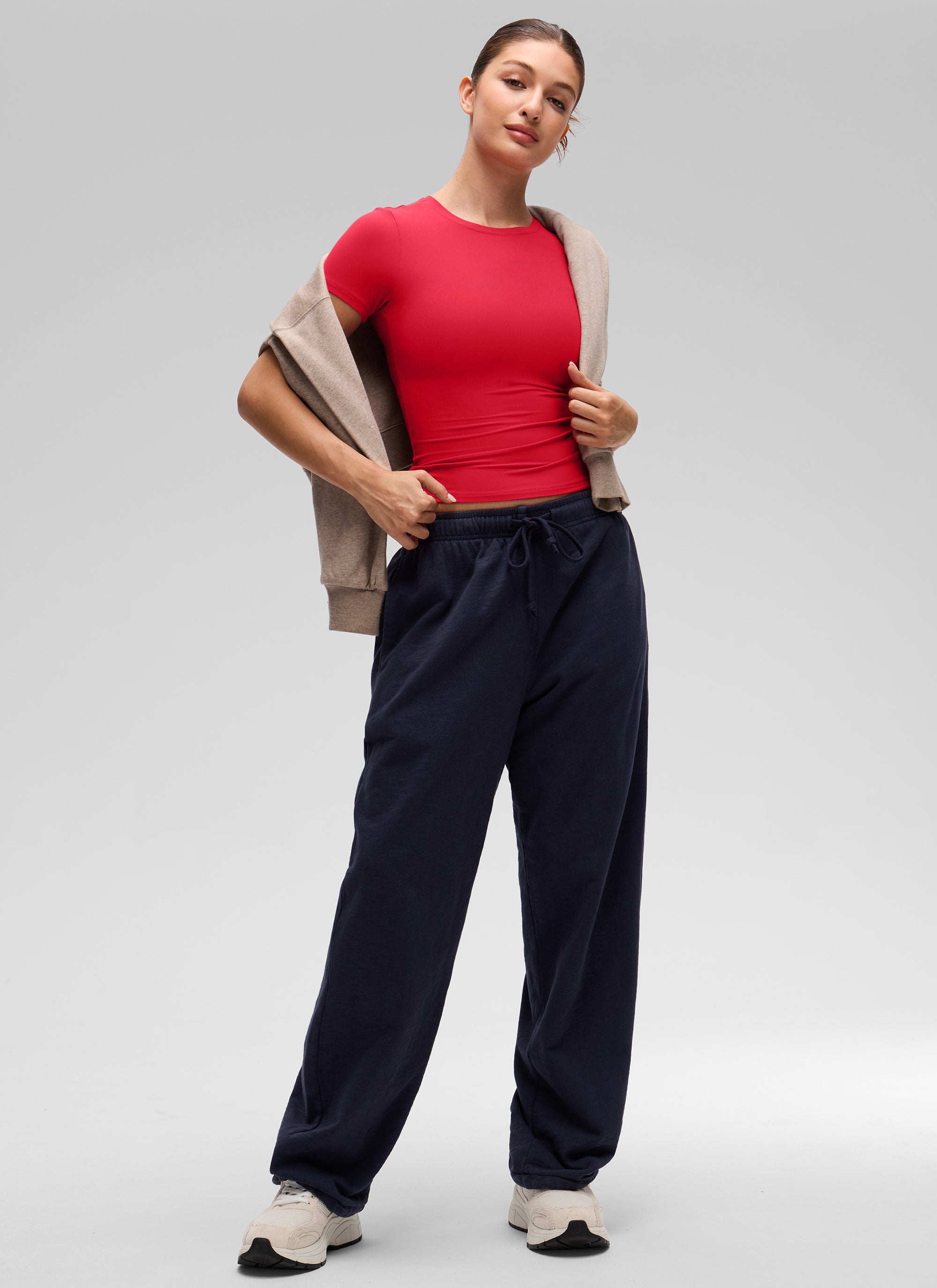 CRZ YOGA Women Going Out Tops Soft High Crew Neck Casual Tight Shirts Aurora Red