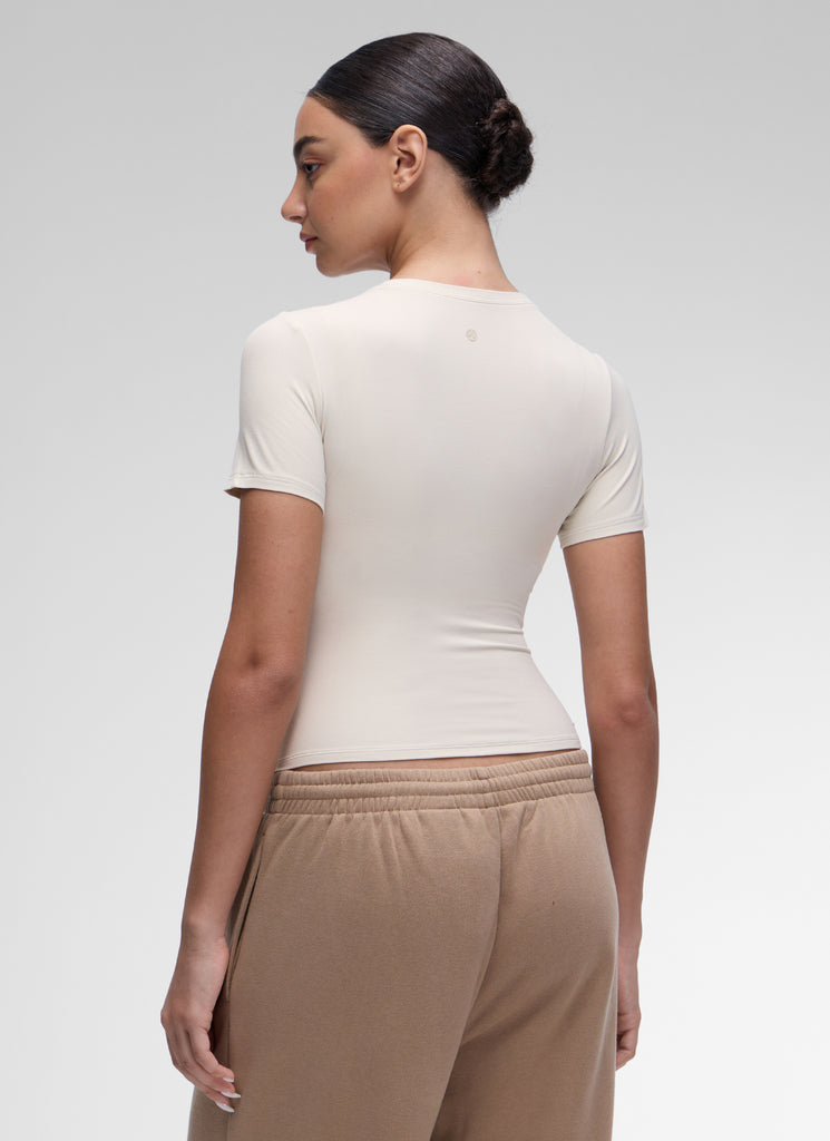 CRZ YOGA Women Going Out Tops Soft High Crew Neck Casual Tight Shirts Milky White